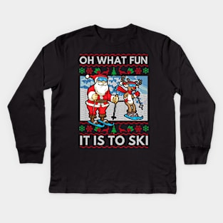 Ugly Christmas Sweater For Skiing Lovers Kids Long Sleeve T-Shirt